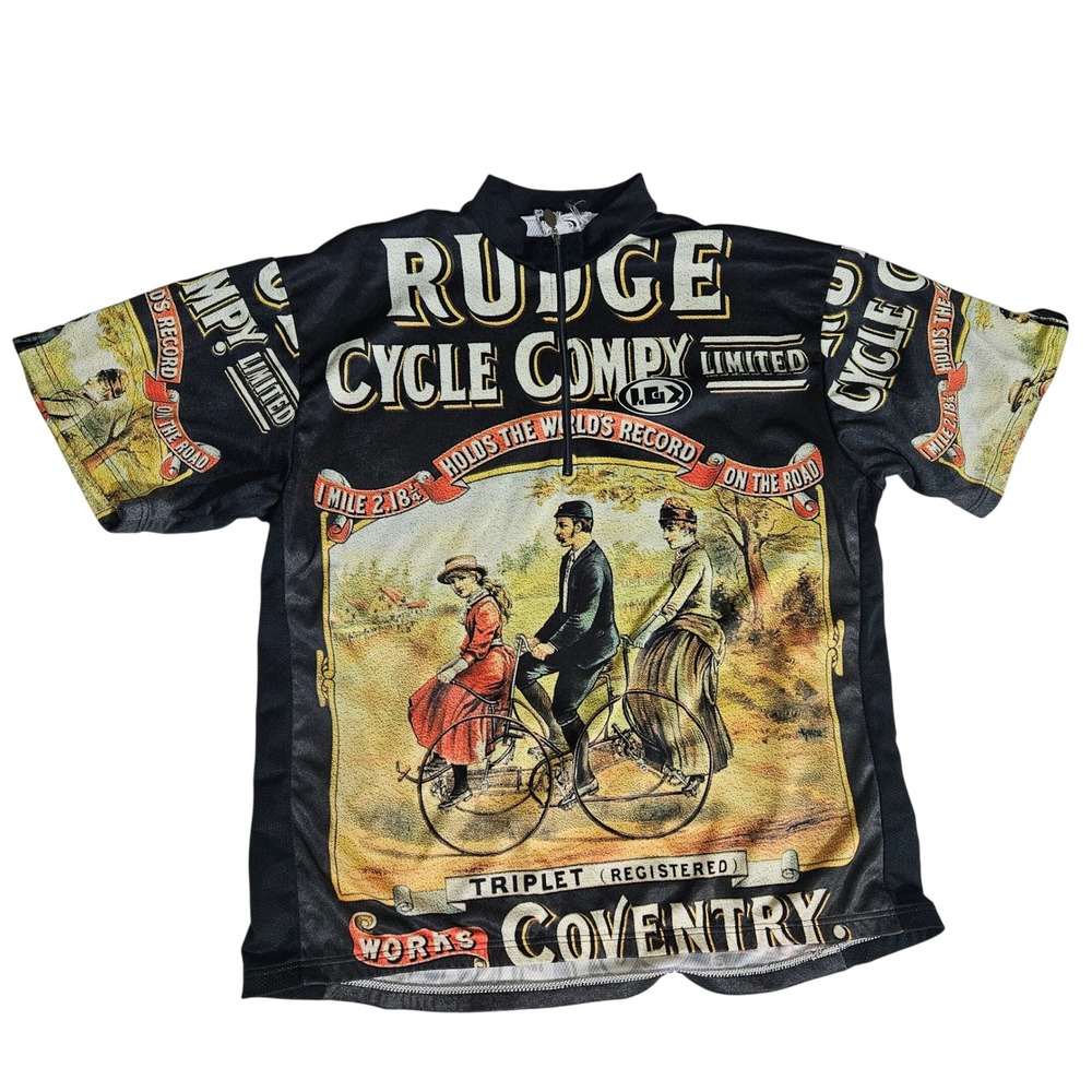 Louis Garneau Rudge Cycle Compy Vintage Graphic Cycling Jersey Mens Large Black